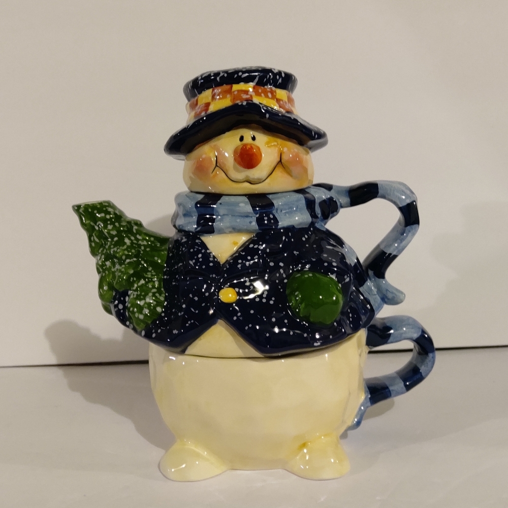 NEW - Snowman Tea For One. Earthenware, Hand-Painted.